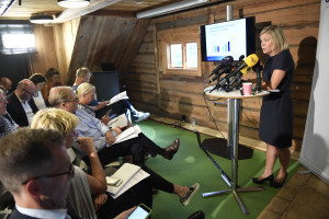 Finansminister Magdalena Andersson om det ekonomiska läget. Foto: Maja Suslin/TT.